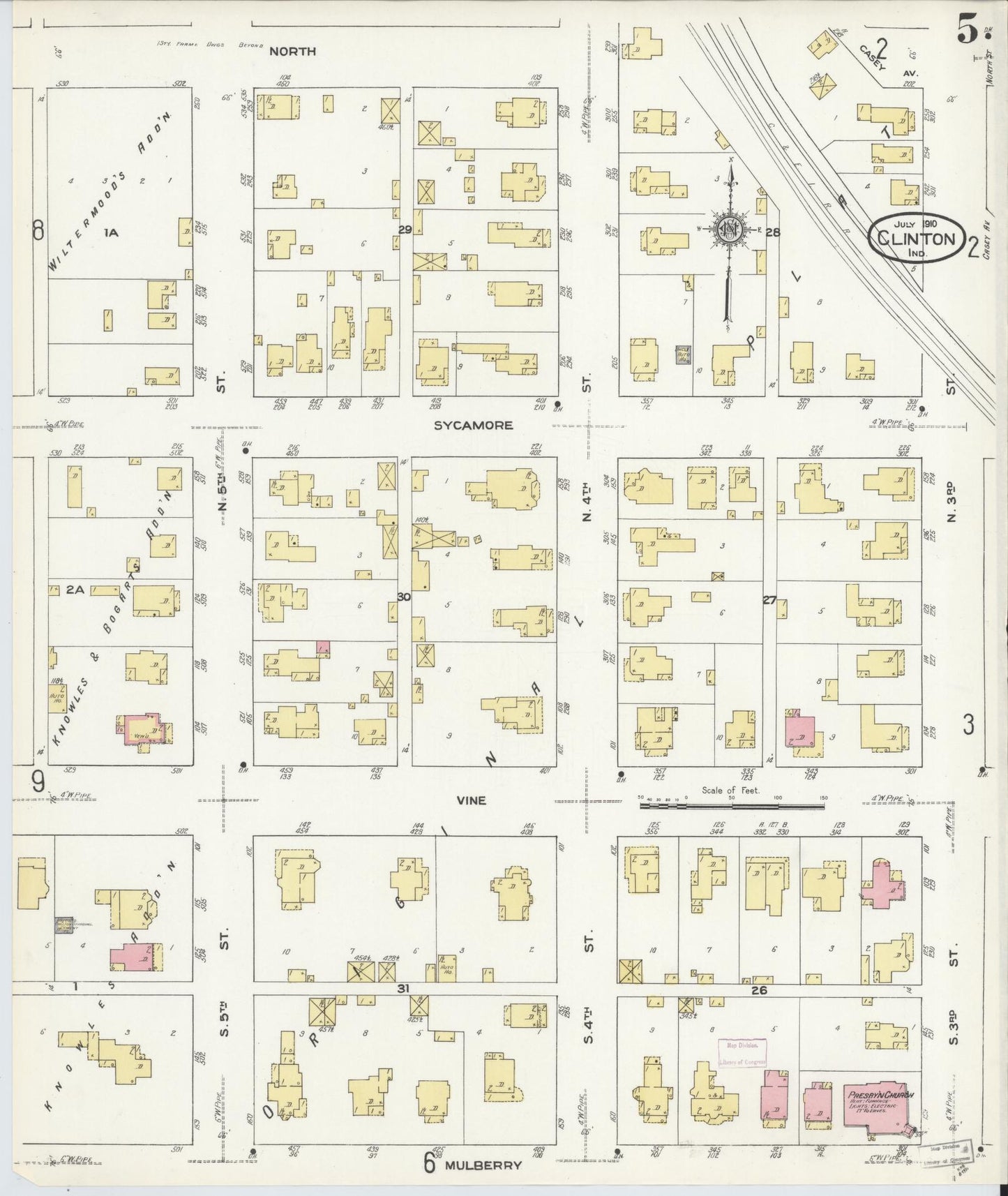 Sanborn Fire Insurance Map from Clinton, Vermillion County, Indiana (1910), Sheet #0005 - Historic Sanborn Fire Insurance Map Print, vintage old map wall art, antique decor, genealogy gift, Indiana Indiana map