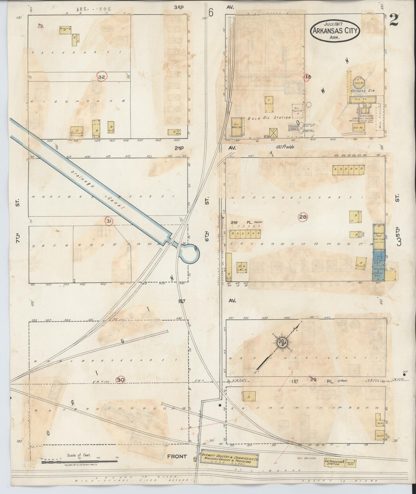 Sanborn Fire Insurance Map from Arkansas City, Desha County, Arkansas (1932), Sheet #0002 - Historic Sanborn Fire Insurance Map Print, vintage old map wall art, antique decor, genealogy gift, Arkansas Arkansas map