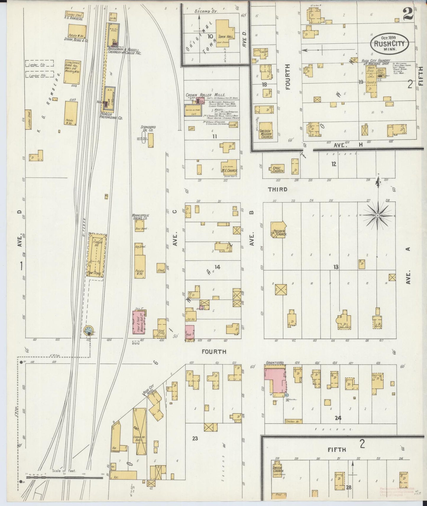 Sanborn Fire Insurance Map from Rush City, Chisago County, Minnesota (1899), Sheet #0002 - Historic Sanborn Fire Insurance Map Print, vintage old map wall art, antique decor, genealogy gift, Minnesota Minnesota map