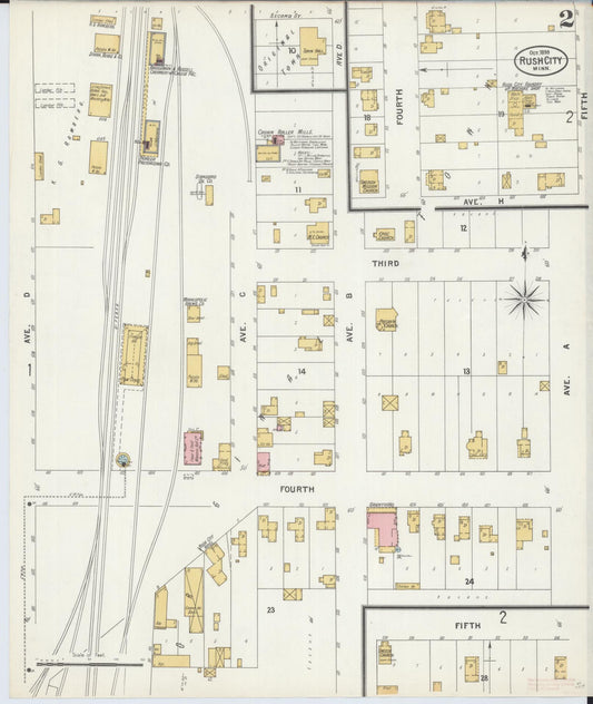 Sanborn Fire Insurance Map from Rush City, Chisago County, Minnesota (1899), Sheet #0002 - Historic Sanborn Fire Insurance Map Print, vintage old map wall art, antique decor, genealogy gift, Minnesota Minnesota map