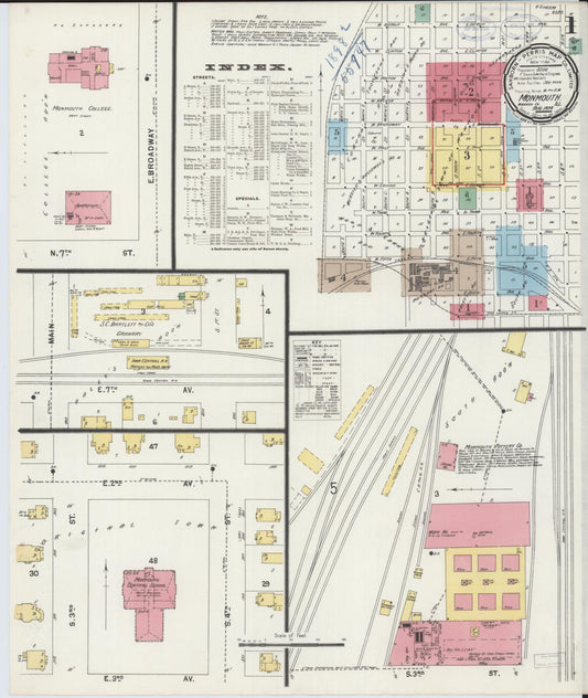 Sanborn Fire Insurance Map from Monmouth, Warren County, Illinois (1898), Sheet #0001 - Historic Sanborn Fire Insurance Map Print, vintage old map wall art, antique decor, genealogy gift, Illinois Illinois map