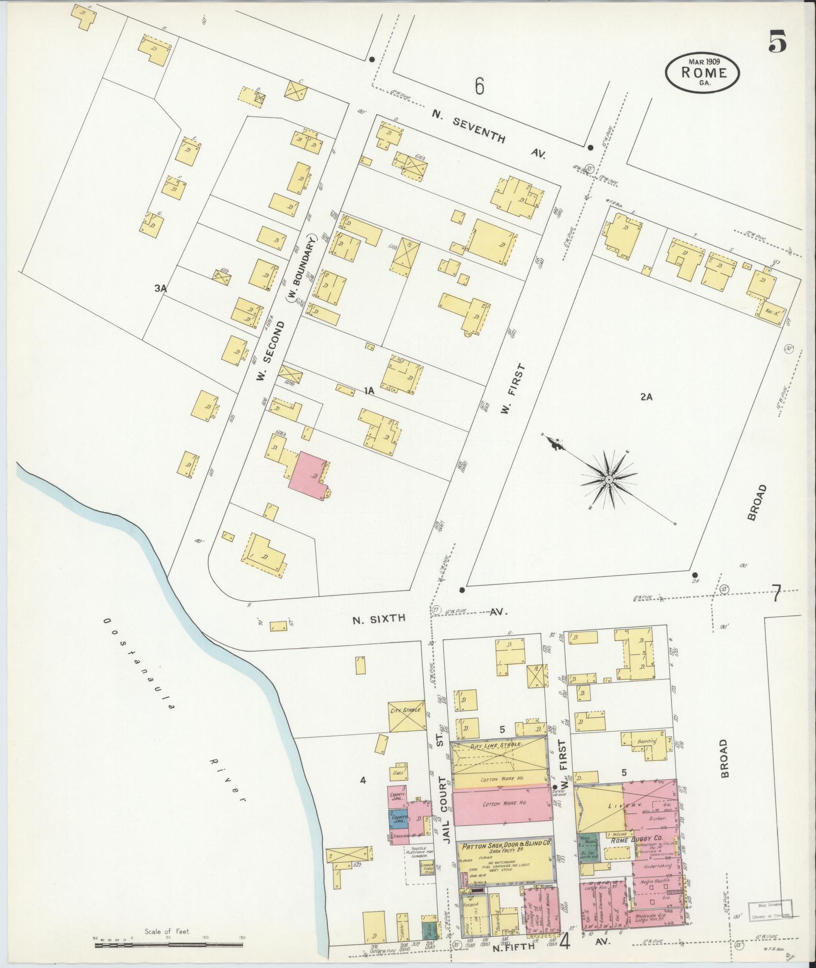 Sanborn Fire Insurance Map from Rome, Floyd County, Georgia (1909), Sheet #0005 - Historic Sanborn Fire Insurance Map Print, vintage old map wall art, antique decor, genealogy gift, Georgia Georgia map