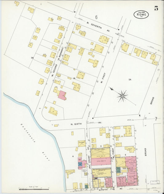 Sanborn Fire Insurance Map from Rome, Floyd County, Georgia (1909), Sheet #0005 - Historic Sanborn Fire Insurance Map Print, vintage old map wall art, antique decor, genealogy gift, Georgia Georgia map