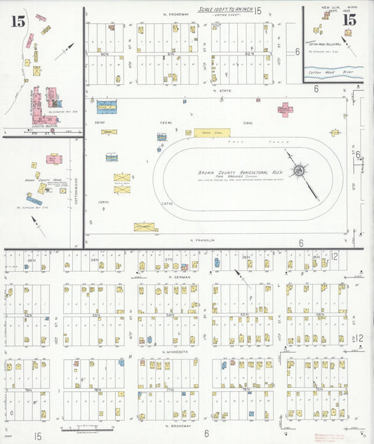 Sanborn Fire Insurance Map from New Ulm, Brown County, Minnesota (1935), Sheet #0015 - Historic Sanborn Fire Insurance Map Print, vintage old map wall art, antique decor, genealogy gift, Minnesota Minnesota map