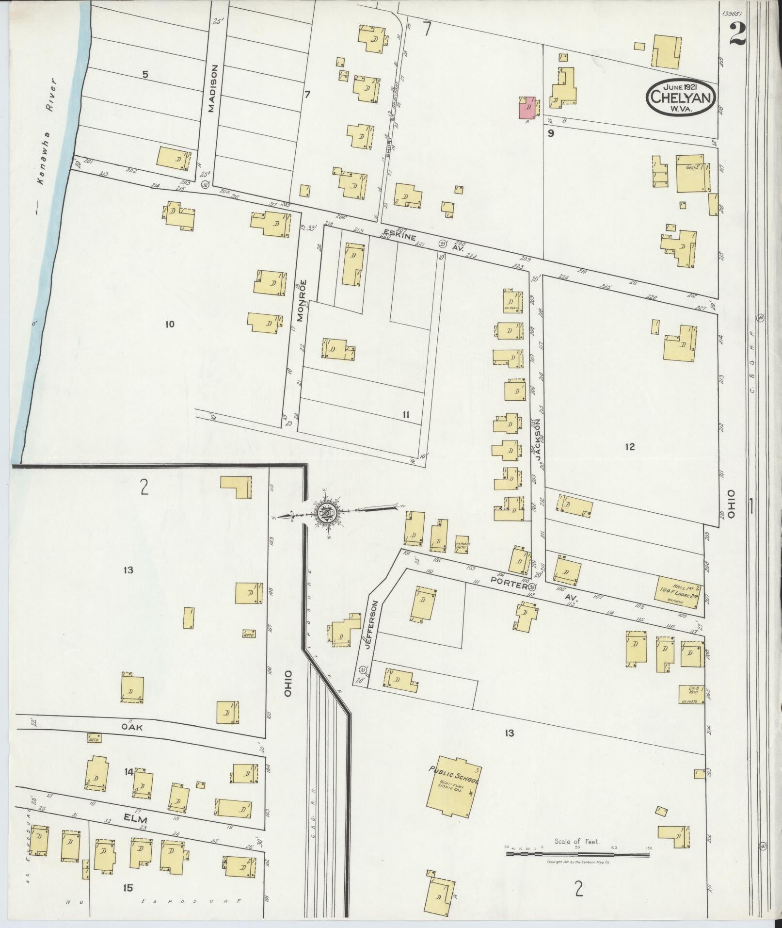 Sanborn Fire Insurance Map from Chelyan, Kanawha County, West Virginia (1921), Sheet #0002 - Complete Map Set gallery image, historic Sanborn map, vintage wall art, West Virginia West Virginia