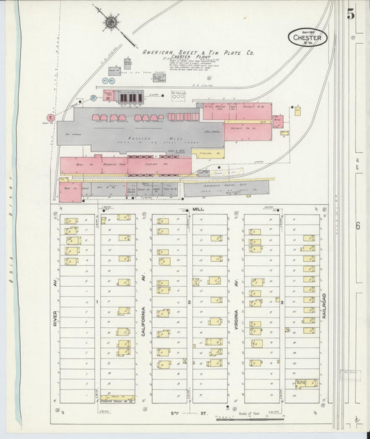 Sanborn Fire Insurance Map from Chester, Hancock County, West Virginia (1910), Sheet #0005 - Historic Sanborn Fire Insurance Map Print, vintage old map wall art, antique decor, genealogy gift, West Virginia West Virginia map