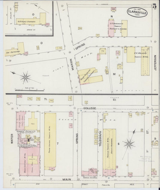 Sanborn Fire Insurance Map from Clarksville, Montgomery County, Tennessee (1889), Sheet #0005 - Historic Sanborn Fire Insurance Map Print, vintage old map wall art, antique decor, genealogy gift, Tennessee Tennessee map