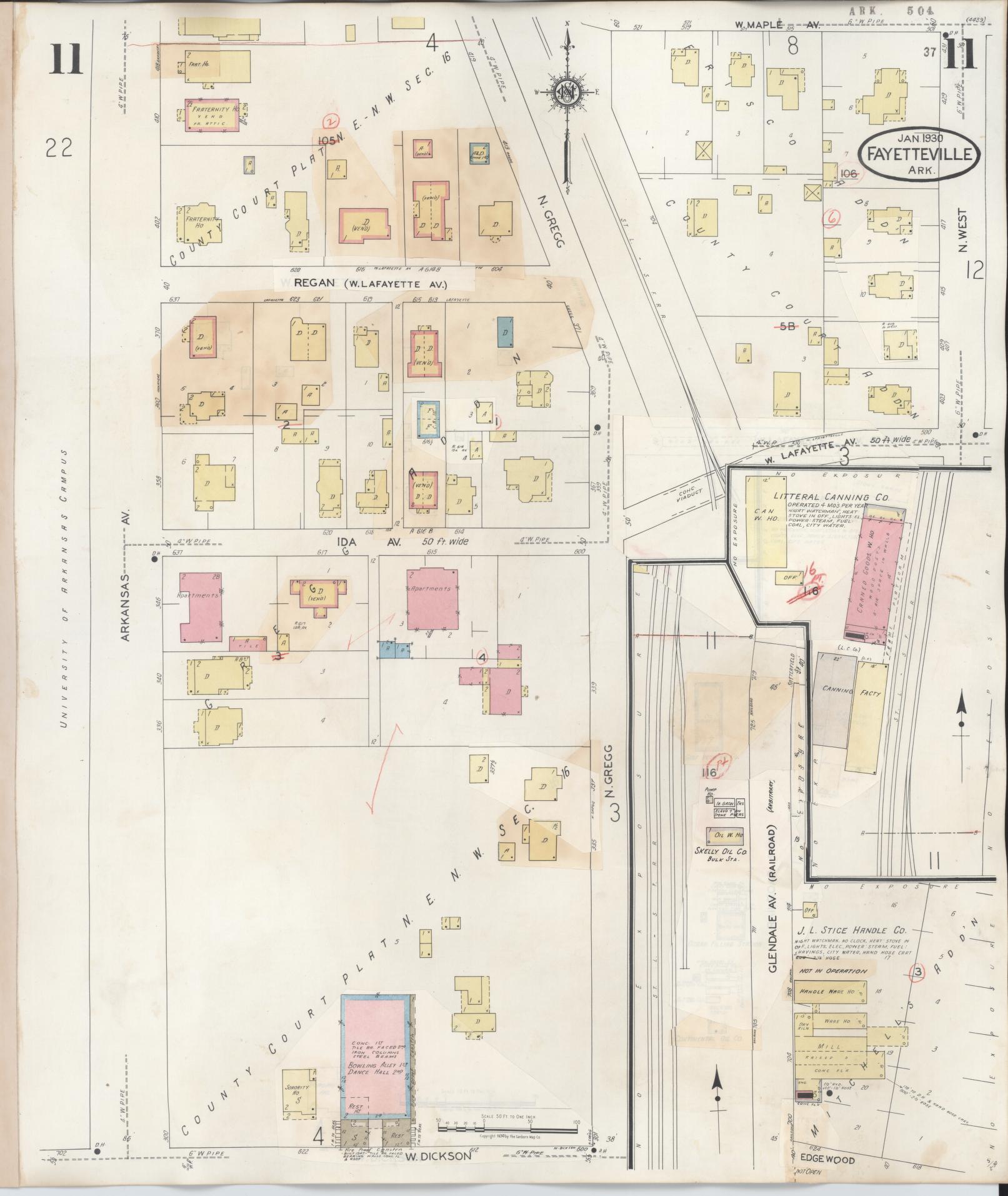Sanborn Fire Insurance Map from Fayetteville, Washington County, Arkansas (1948), Sheet #0011 - Complete Map Set gallery image, historic Sanborn map, vintage wall art, Arkansas Arkansas