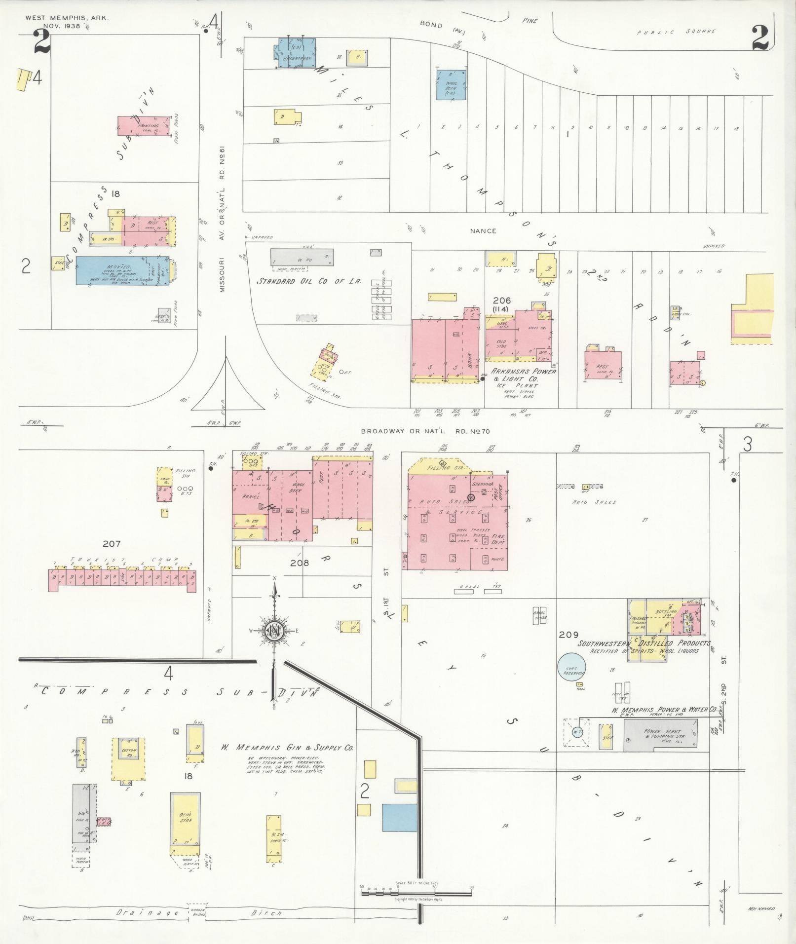 Sanborn Fire Insurance Map from West Memphis, Crittenden County, Arkansas (1938), Sheet #0002 - Complete Map Set gallery image, historic Sanborn map, vintage wall art, Arkansas Arkansas