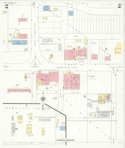 Sanborn Fire Insurance Map from West Memphis, Crittenden County, Arkansas (1938), Sheet #0002 - Complete Map Set gallery image, historic Sanborn map, vintage wall art, Arkansas Arkansas