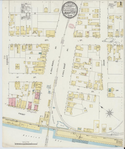Sanborn Fire Insurance Map from Morgan City, Saint Mary Parish, Louisiana (1895), Sheet #0001 - Historic Sanborn Fire Insurance Map Print, vintage old map wall art, antique decor, genealogy gift, Louisiana Louisiana map