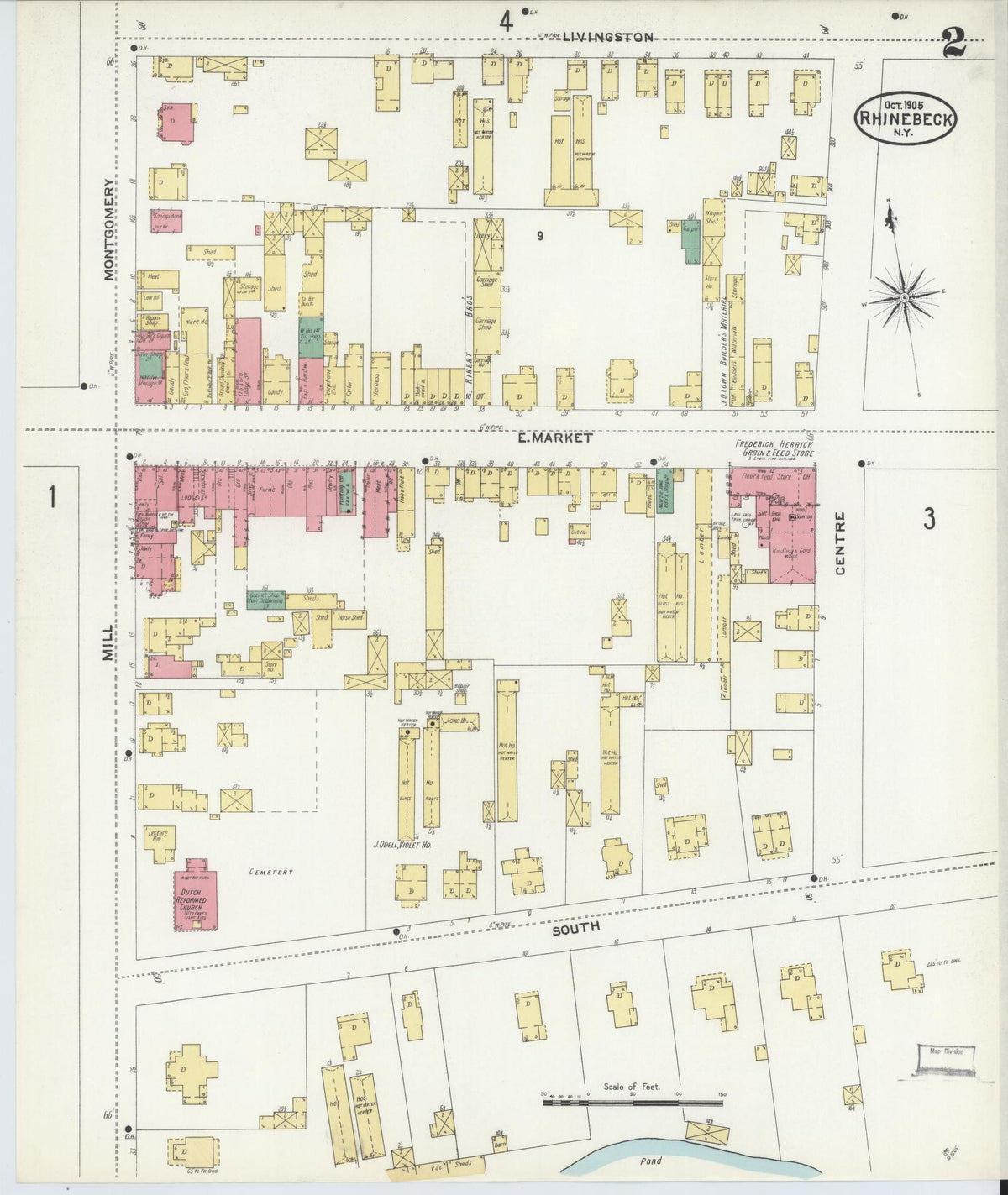 Sanborn Fire Insurance Map from Rhinebeck, Dutchess County, New York (1905), Sheet #0002 - Complete Map Set gallery image, historic Sanborn map, vintage wall art, New York New York