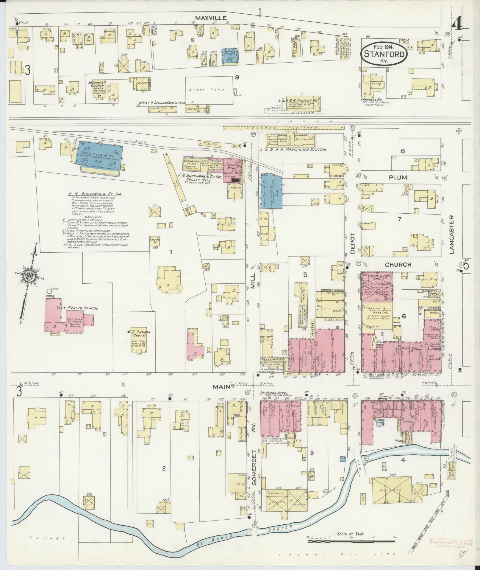 Sanborn Fire Insurance Map from Stanford, Lincoln County, Kentucky (1914), Sheet #0004 - Historic Sanborn Fire Insurance Map Print, vintage old map wall art, antique decor, genealogy gift, Kentucky Kentucky map