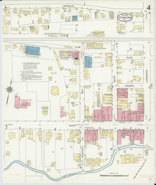 Sanborn Fire Insurance Map from Stanford, Lincoln County, Kentucky (1914), Sheet #0004 - Historic Sanborn Fire Insurance Map Print, vintage old map wall art, antique decor, genealogy gift, Kentucky Kentucky map
