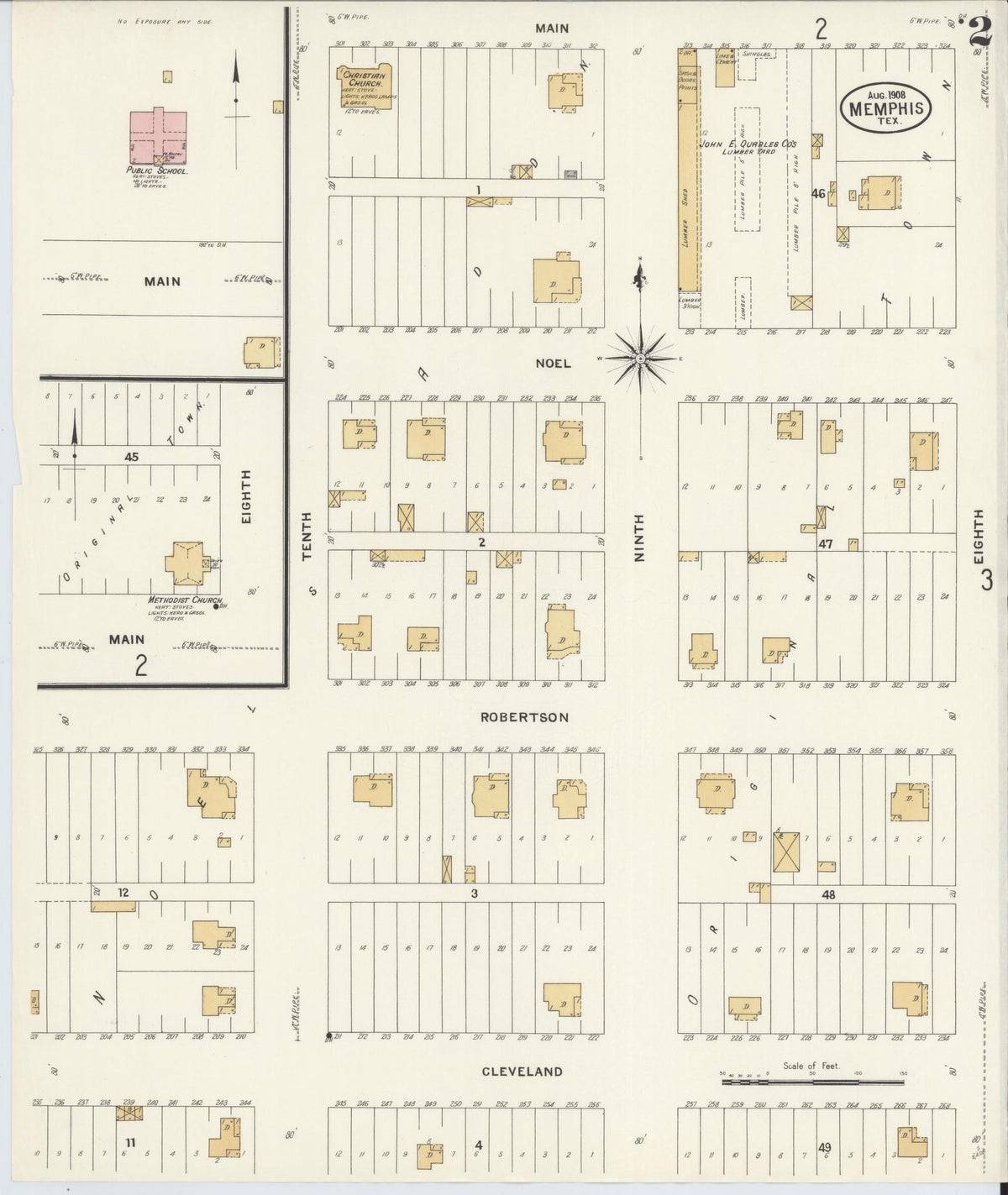 Sanborn Fire Insurance Map from Memphis, Hall County, Texas (1908), Sheet #0002 - Complete Map Set gallery image, historic Sanborn map, vintage wall art, Texas Texas