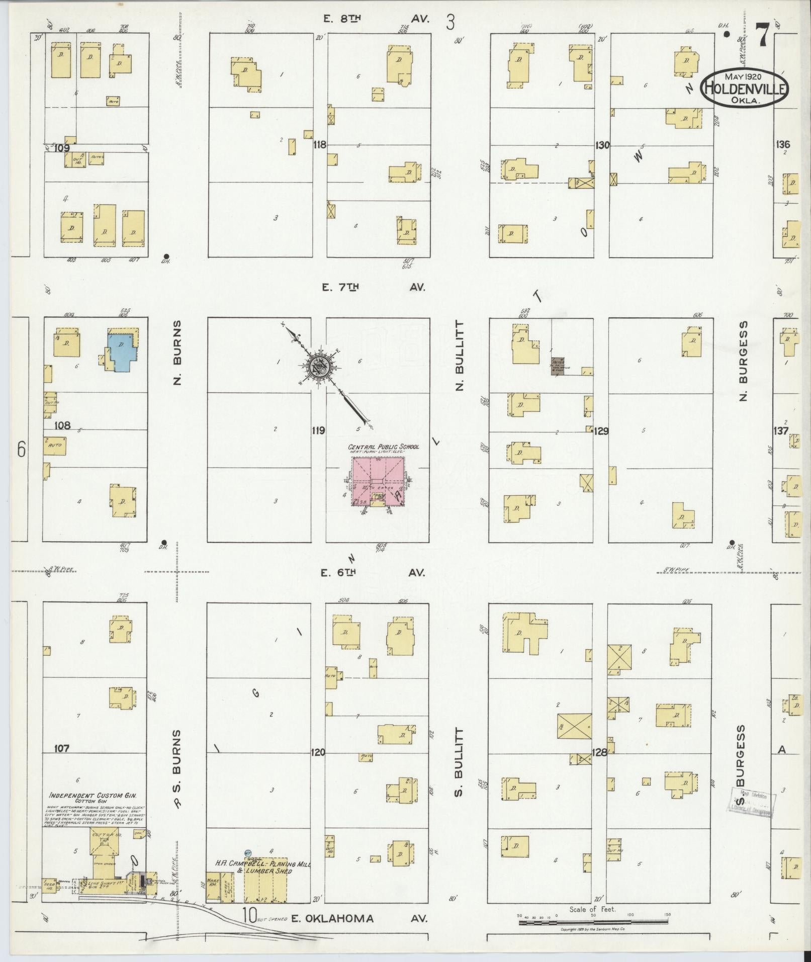 Sanborn Fire Insurance Map from Holdenville, Hughes County, Oklahoma (1920), Sheet #0007 - Complete Map Set gallery image, historic Sanborn map, vintage wall art, Oklahoma Oklahoma