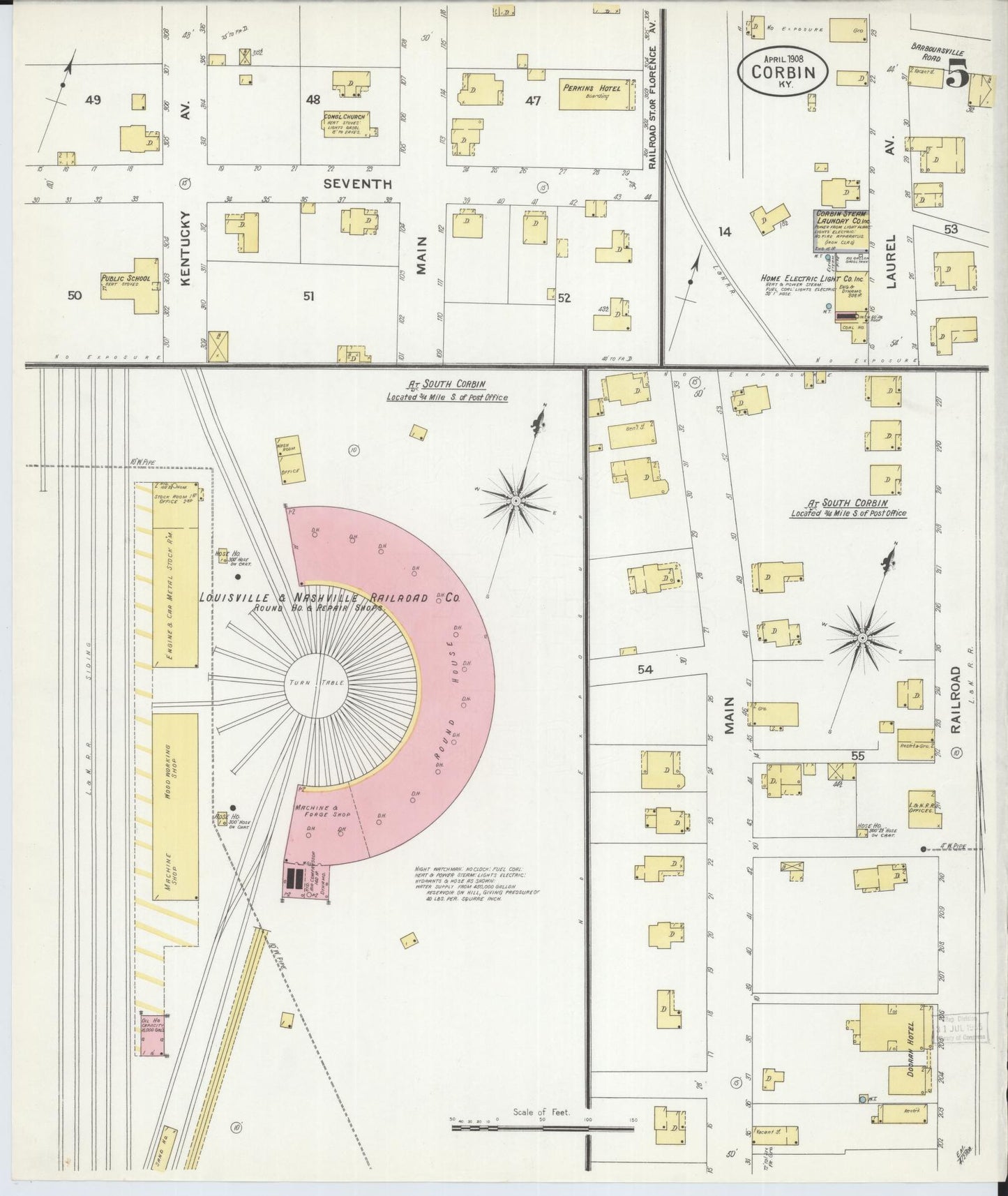 Sanborn Fire Insurance Map from Corbin, Knox and Whitley Counties, Kentucky (1908), Sheet #0005 - Historic Sanborn Fire Insurance Map Print, vintage old map wall art, antique decor, genealogy gift, Kentucky Kentucky map