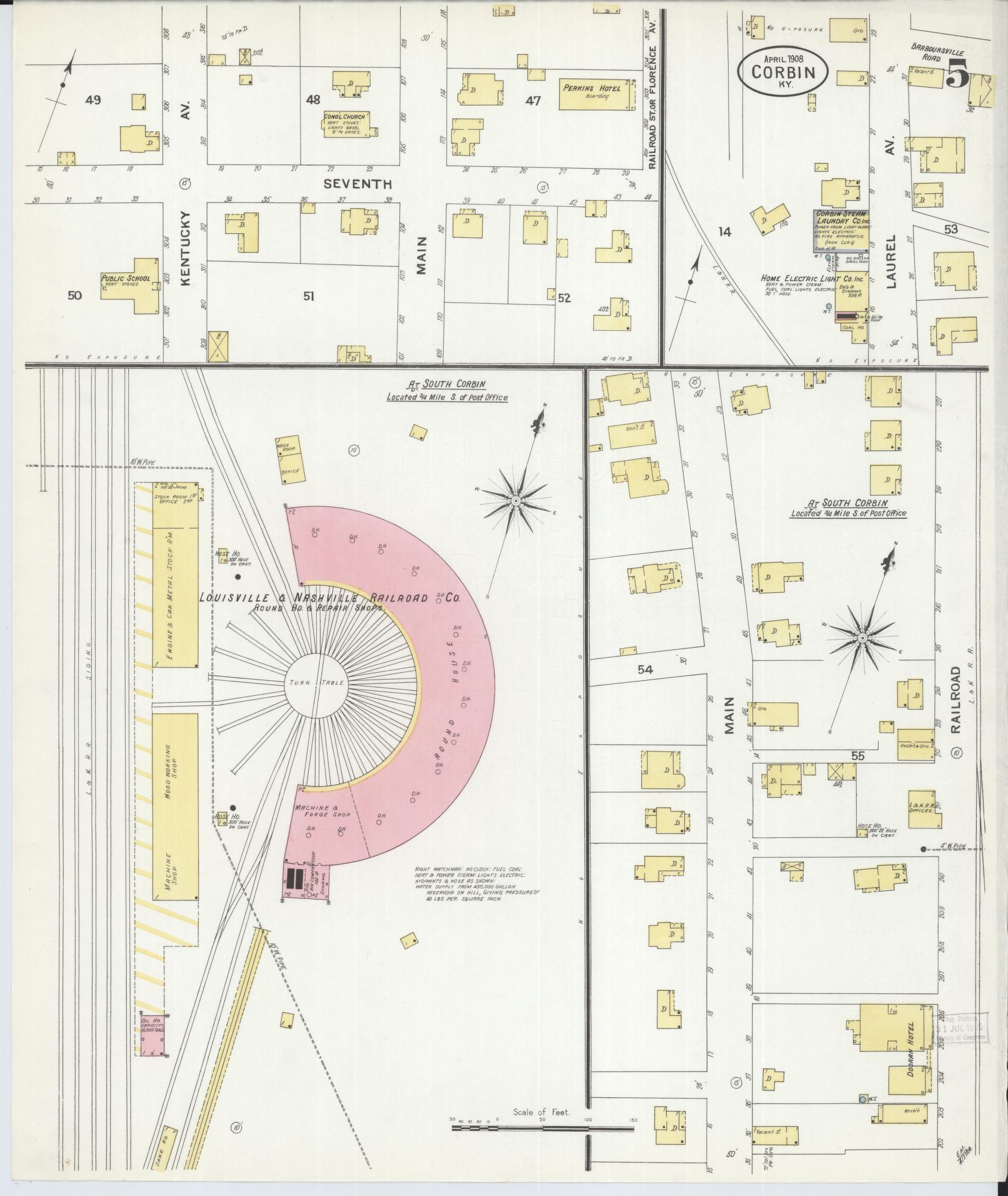 Sanborn Fire Insurance Map from Corbin, Knox and Whitley Counties, Kentucky (1908), Sheet #0005 - Historic Sanborn Fire Insurance Map Print, vintage old map wall art, antique decor, genealogy gift, Kentucky Kentucky map
