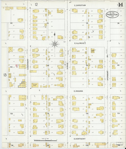 Sanborn Fire Insurance Map from Princeton, Gibson County, Indiana (1900), Sheet #0014 - Historic Sanborn Fire Insurance Map Print, vintage old map wall art, antique decor, genealogy gift, Indiana Indiana map