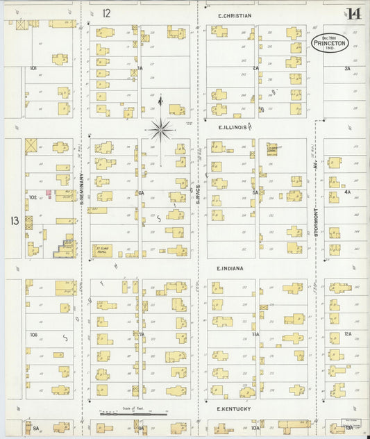 Sanborn Fire Insurance Map from Princeton, Gibson County, Indiana (1900), Sheet #0014 - Historic Sanborn Fire Insurance Map Print, vintage old map wall art, antique decor, genealogy gift, Indiana Indiana map