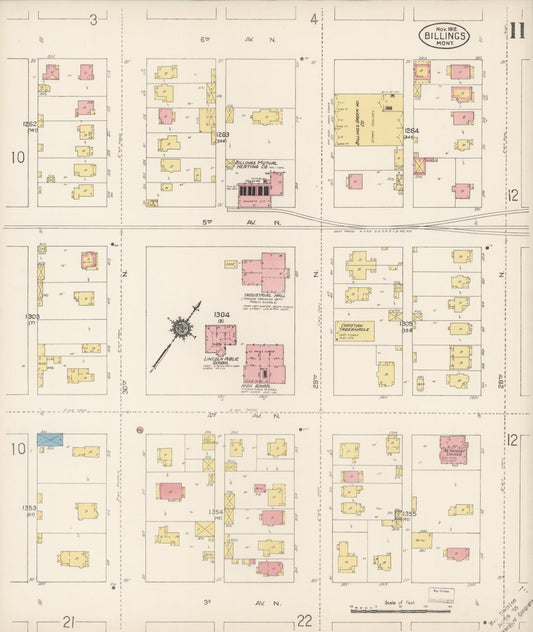 Sanborn Fire Insurance Map from Billings, Yellowstone County, Montana (1912), Sheet #0011 - Historic Sanborn Fire Insurance Map Print, vintage old map wall art, antique decor, genealogy gift, Montana Montana map