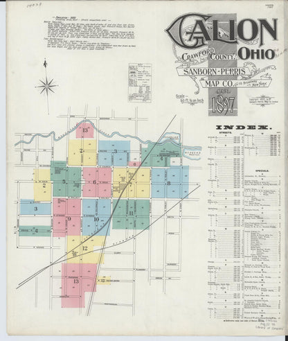 Sanborn Fire Insurance Map from Galion, Crawford County, Ohio (1897), Sheet #0001 - Historic Sanborn Fire Insurance Map Print, vintage old map wall art, antique decor, genealogy gift, Ohio Ohio map