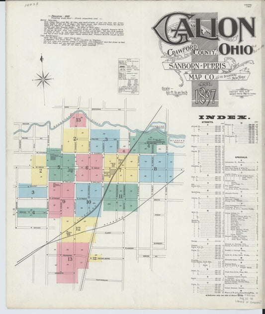 Sanborn Fire Insurance Map from Galion, Crawford County, Ohio (1897), Sheet #0001 - Historic Sanborn Fire Insurance Map Print, vintage old map wall art, antique decor, genealogy gift, Ohio Ohio map