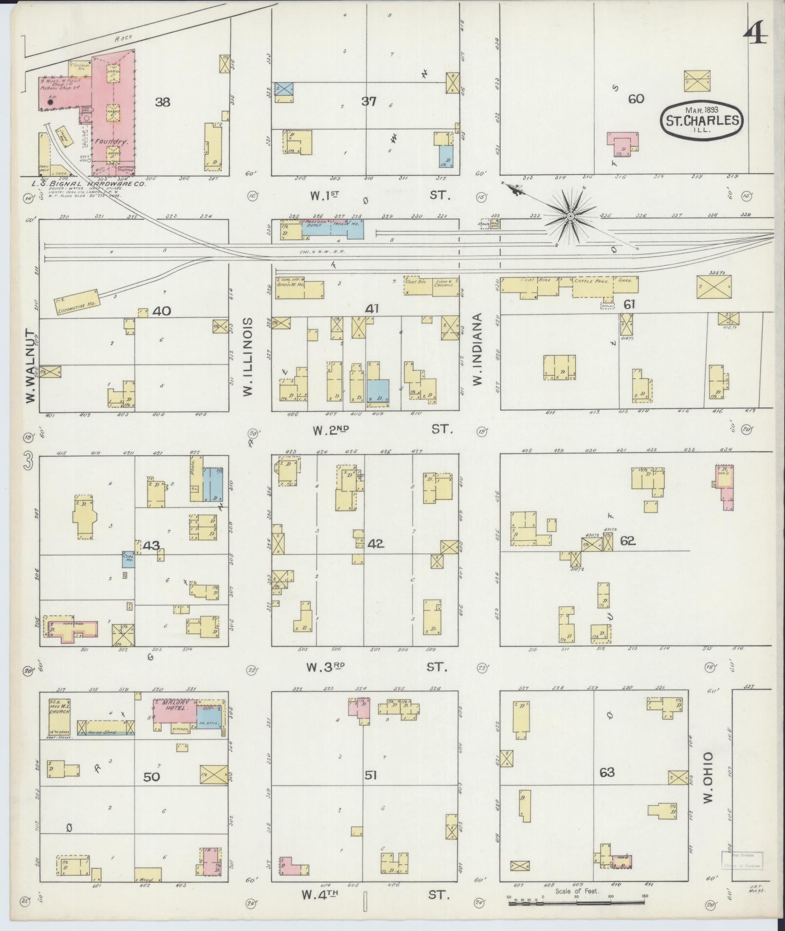 Sanborn Fire Insurance Map from Saint Charles, Kane County, Illinois (1893), Sheet #0004 - Complete Map Set gallery image, historic Sanborn map, vintage wall art, Illinois Illinois
