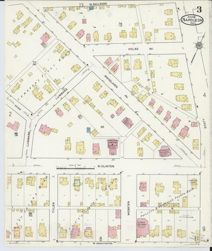 Sanborn Fire Insurance Map from Napoleon, Henry County, Ohio (1916), Sheet #0003 - Historic Sanborn Fire Insurance Map Print, vintage old map wall art, antique decor, genealogy gift, Ohio Ohio map