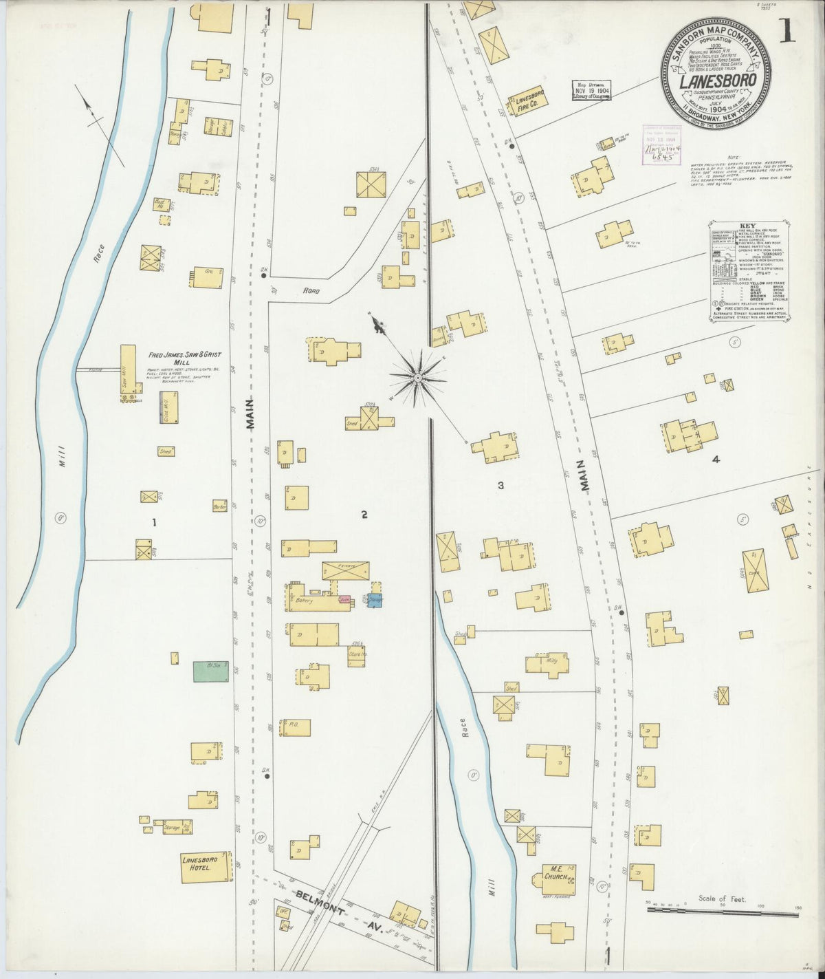 Sanborn Fire Insurance Map from Lanesboro, Susquehanna County, Pennsylvania (1904), Sheet #0001 - Complete Map Set gallery image, historic Sanborn map, vintage wall art, Pennsylvania Pennsylvania