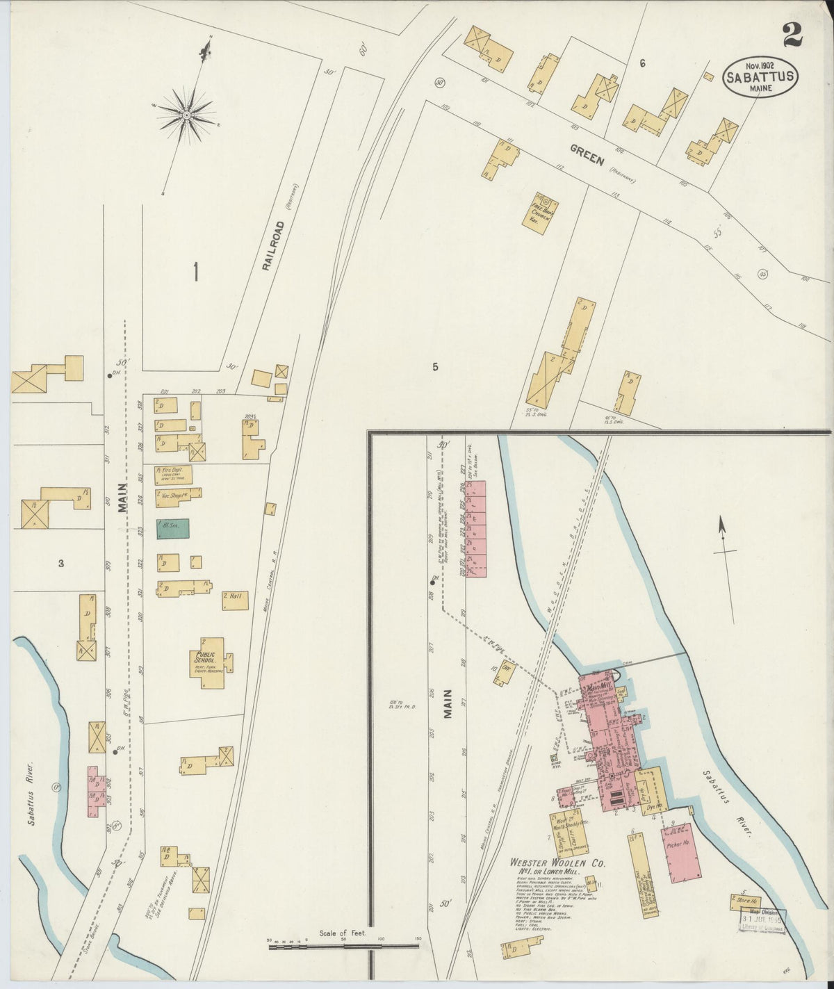 Sanborn Fire Insurance Map from Sabattus, Androscoggin County, Maine (1902), Sheet #0002 - Complete Map Set gallery image, historic Sanborn map, vintage wall art, Maine Maine