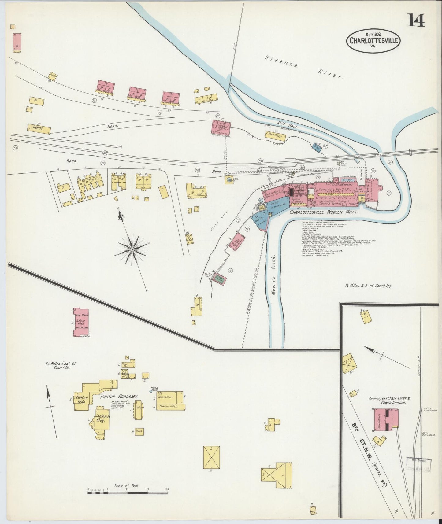 Sanborn Fire Insurance Map from Charlottesville, Independent Cities, Virginia (1902), Sheet #0014 - Complete Map Set gallery image, historic Sanborn map, vintage wall art, Virginia Virginia