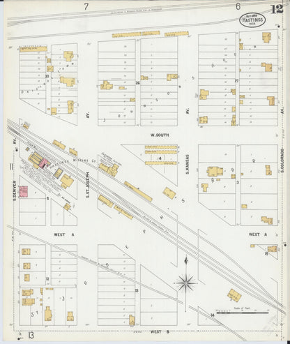 Sanborn Fire Insurance Map from Hastings, Adams County, Nebraska (1899), Sheet #0012 - Complete Map Set gallery image, historic Sanborn map, vintage wall art, Nebraska Nebraska