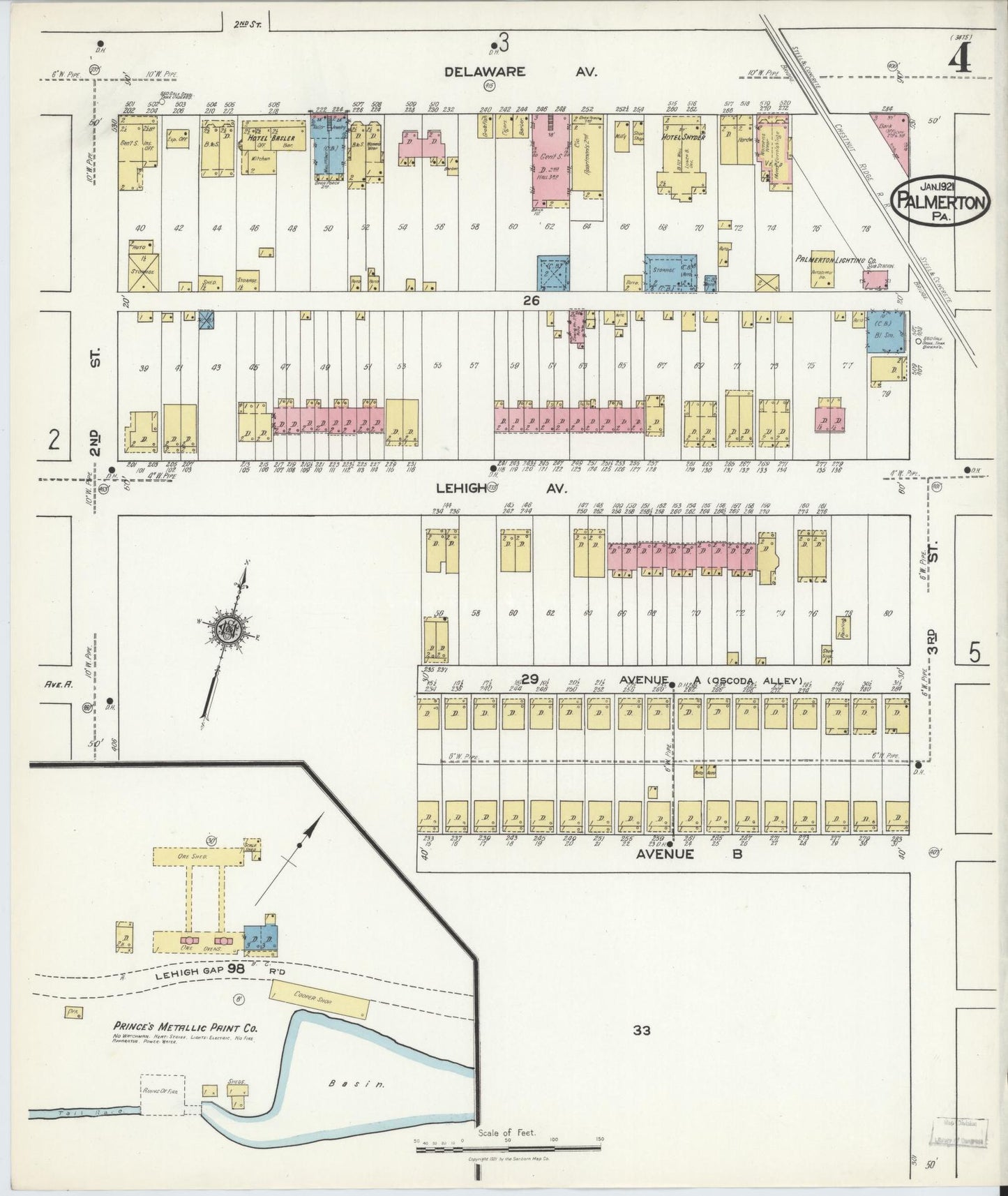Sanborn Fire Insurance Map from Palmerton, Carbon County, Pennsylvania (1921), Sheet #0004 - Complete Map Set gallery image, historic Sanborn map, vintage wall art, Pennsylvania Pennsylvania
