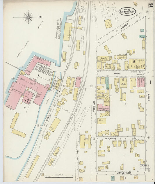 Sanborn Fire Insurance Map from Lisbon Falls, Androscoggin County, Maine (1897), Sheet #0002 - Historic Sanborn Fire Insurance Map Print, vintage old map wall art, antique decor, genealogy gift, Maine Maine map