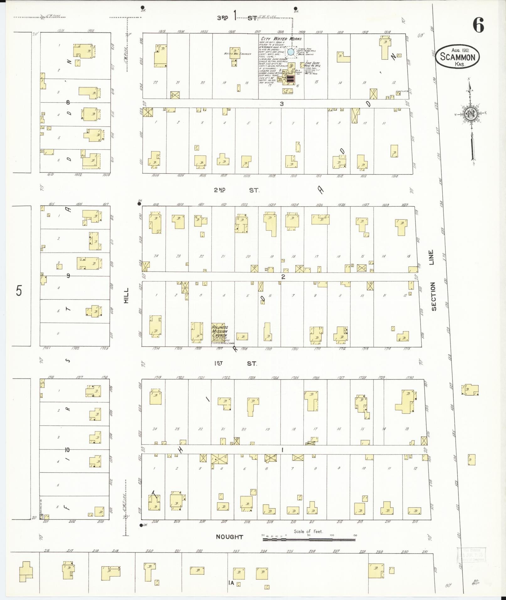Sanborn Fire Insurance Map from Scammon, Cherokee County, Kansas (1912), Sheet #0006 - Historic Sanborn Fire Insurance Map Print, vintage old map wall art, antique decor, genealogy gift, Kansas Kansas map