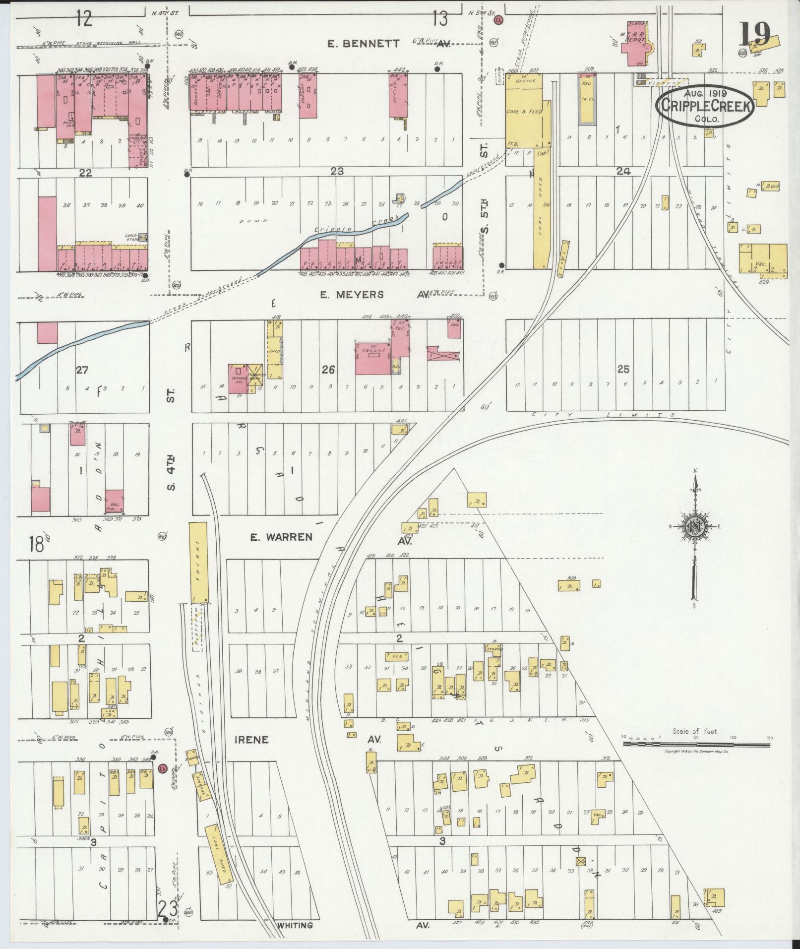 Sanborn Fire Insurance Map from Cripple Creek, Teller County, Colorado (1919), Sheet #0019 - Historic Sanborn Fire Insurance Map Print, vintage old map wall art, antique decor, genealogy gift, Colorado Colorado map