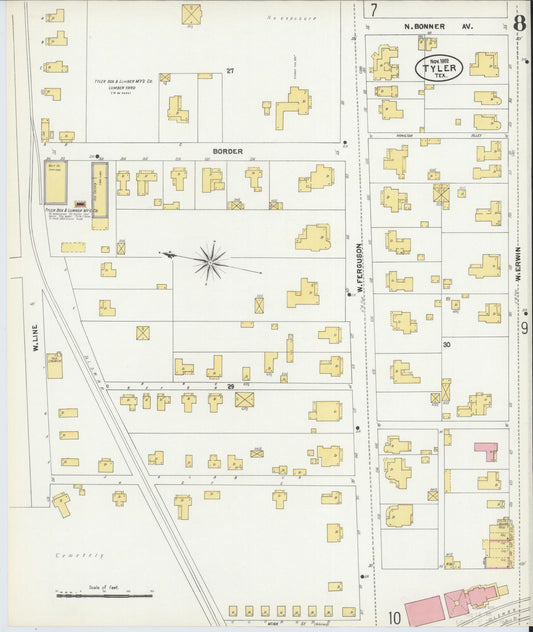 Sanborn Fire Insurance Map from Tyler, Smith County, Texas (1902), Sheet #0008 - Historic Sanborn Fire Insurance Map Print, vintage old map wall art, antique decor, genealogy gift, Texas Texas map