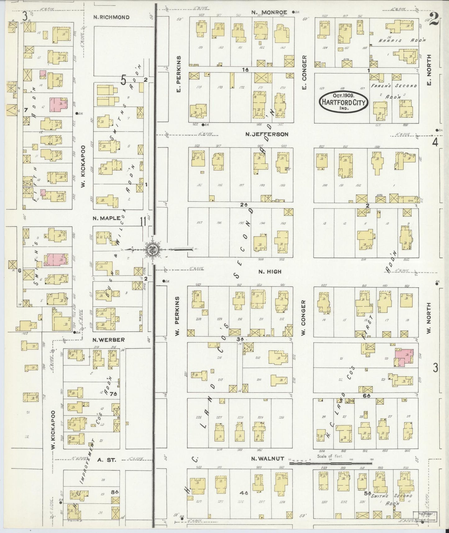 Sanborn Fire Insurance Map from Hartford City, Blackford County, Indiana (1909), Sheet #0002 - Complete Map Set gallery image, historic Sanborn map, vintage wall art, Indiana Indiana