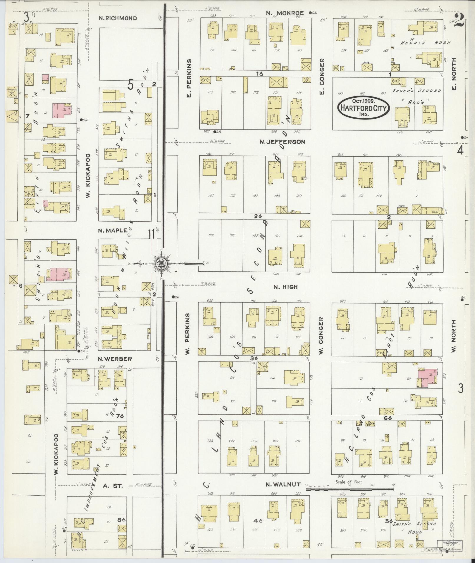 Sanborn Fire Insurance Map from Hartford City, Blackford County, Indiana (1909), Sheet #0002 - Complete Map Set gallery image, historic Sanborn map, vintage wall art, Indiana Indiana