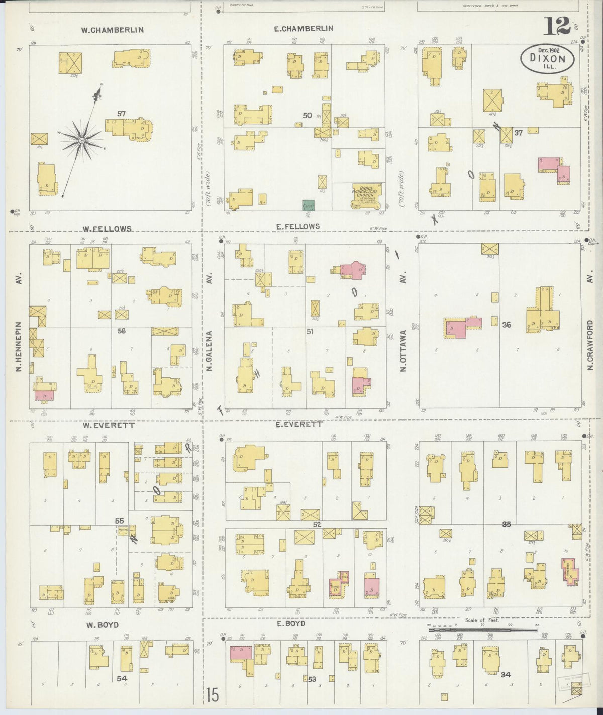 Sanborn Fire Insurance Map from Dixon, Lee County, Illinois (1902), Sheet #0012 - Complete Map Set gallery image, historic Sanborn map, vintage wall art, Illinois Illinois