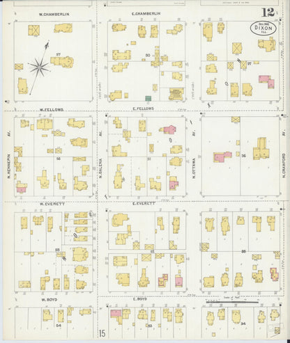 Sanborn Fire Insurance Map from Dixon, Lee County, Illinois (1902), Sheet #0012 - Complete Map Set gallery image, historic Sanborn map, vintage wall art, Illinois Illinois