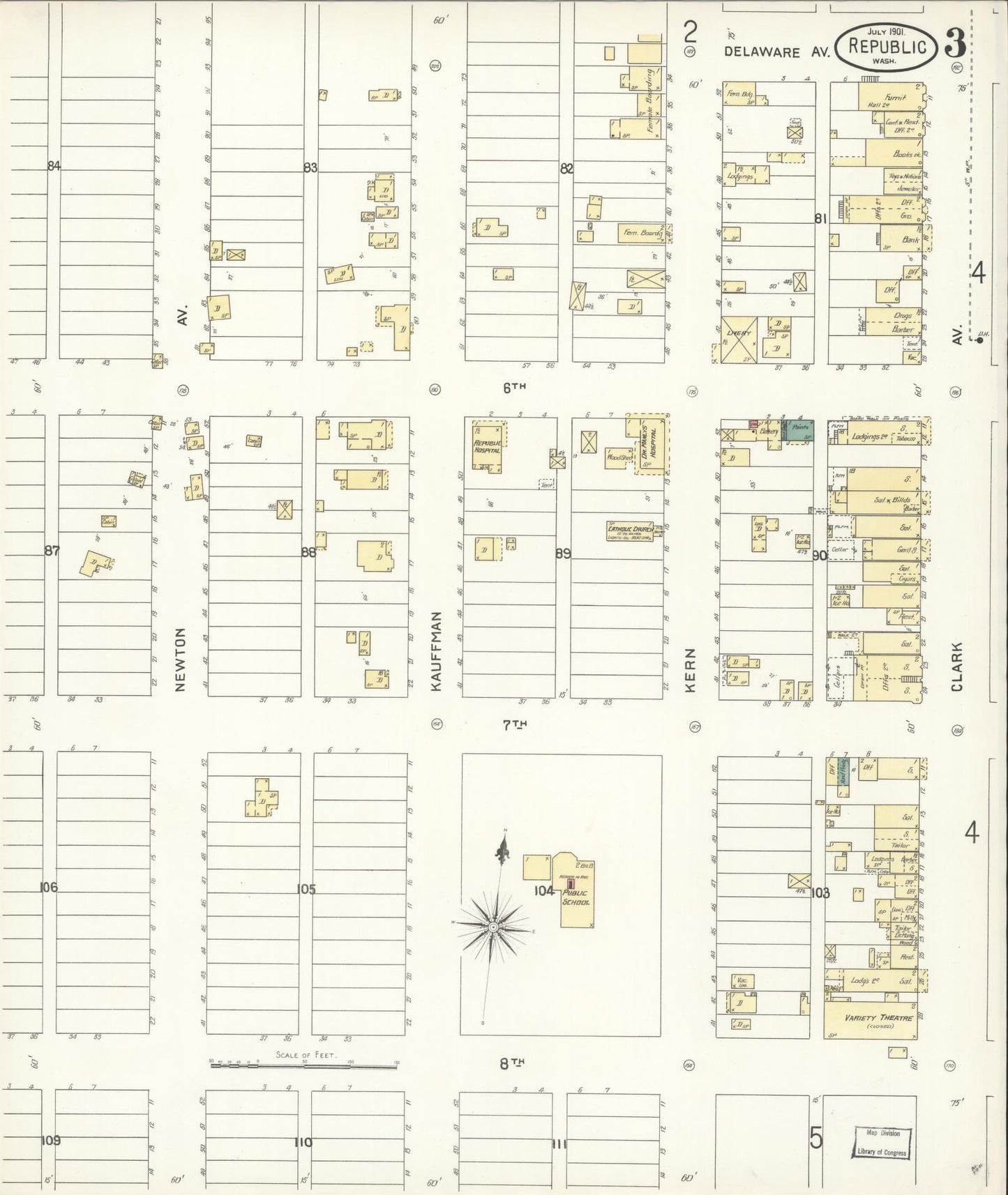 Sanborn Fire Insurance Map from Republic, Ferry County, Washington (1901), Sheet #0003 - Complete Map Set gallery image, historic Sanborn map, vintage wall art, Washington Washington
