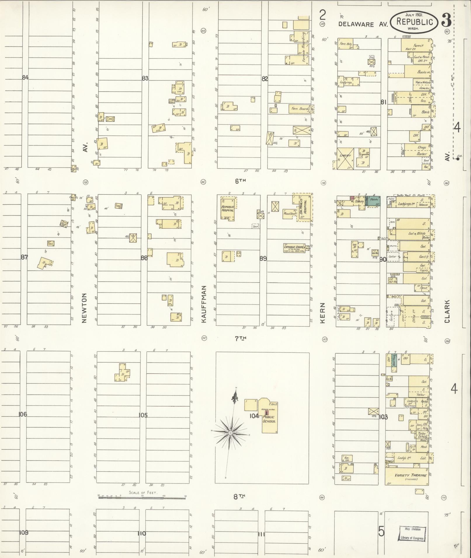 Sanborn Fire Insurance Map from Republic, Ferry County, Washington (1901), Sheet #0003 - Complete Map Set gallery image, historic Sanborn map, vintage wall art, Washington Washington