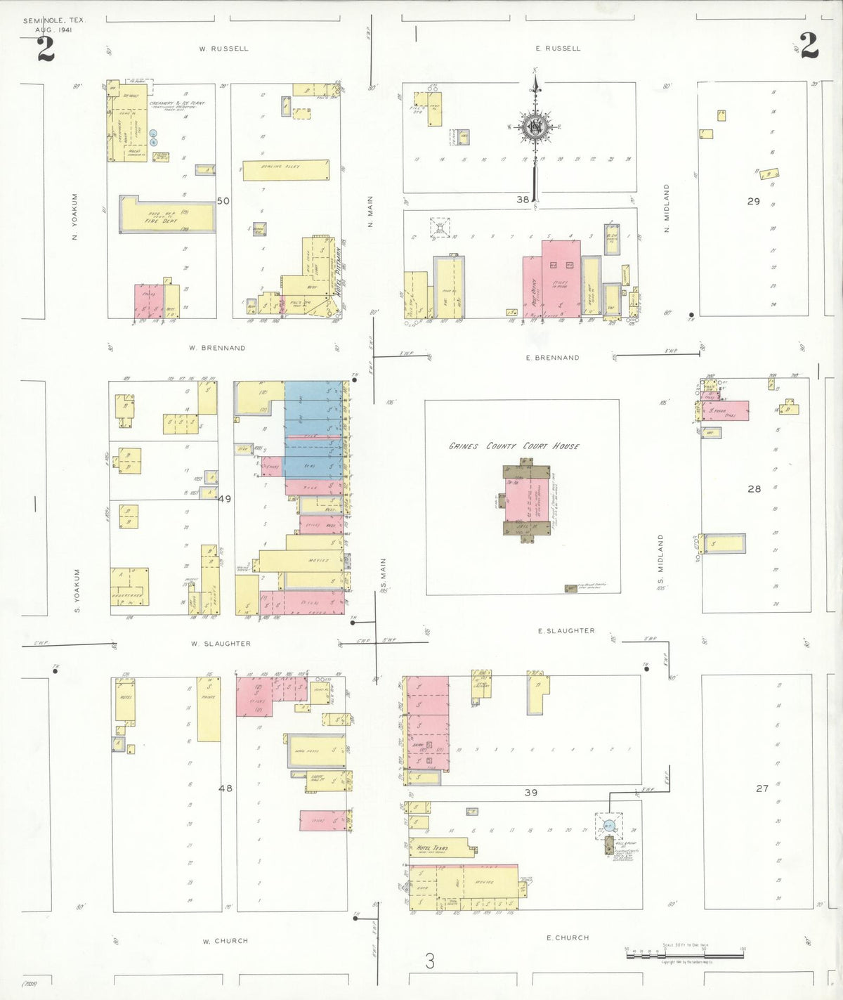 Sanborn Fire Insurance Map from Seminole, Gaines County, Texas (1941), Sheet #0002 - Complete Map Set gallery image, historic Sanborn map, vintage wall art, Texas Texas