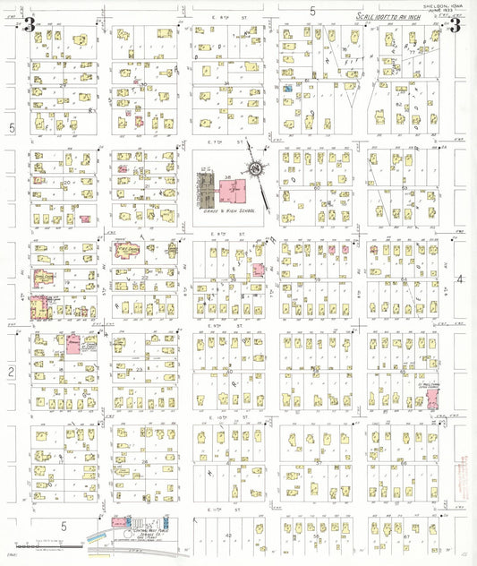 Sanborn Fire Insurance Map from Sheldon, O'Brien County, Iowa (1933), Sheet #0003 - Historic Sanborn Fire Insurance Map Print, vintage old map wall art