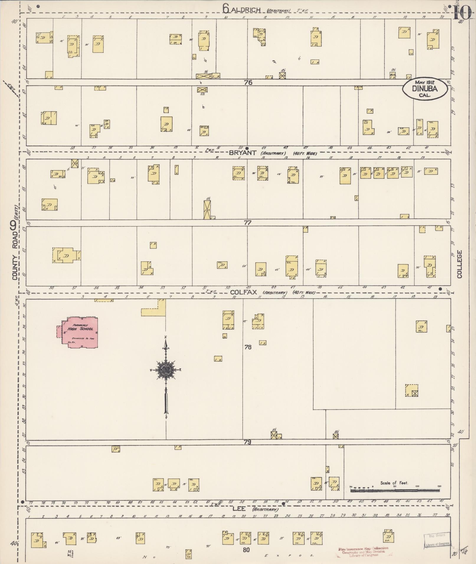 Sanborn Fire Insurance Map from Dinuba, Tulare County, California (1912), Sheet #0010 - Historic Sanborn Fire Insurance Map Print, vintage old map wall art, antique decor, genealogy gift, California California map