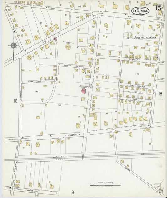 Sanborn Fire Insurance Map from La Grange, Troup County, Georgia (1921), Sheet #0015 - Historic Sanborn Fire Insurance Map Print, vintage old map wall art, antique decor, genealogy gift, Georgia Georgia map