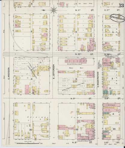 Sanborn Fire Insurance Map from Springfield, Sangamon County, Illinois (1890), Sheet #0013 - Complete Map Set gallery image, historic Sanborn map, vintage wall art, Illinois Illinois
