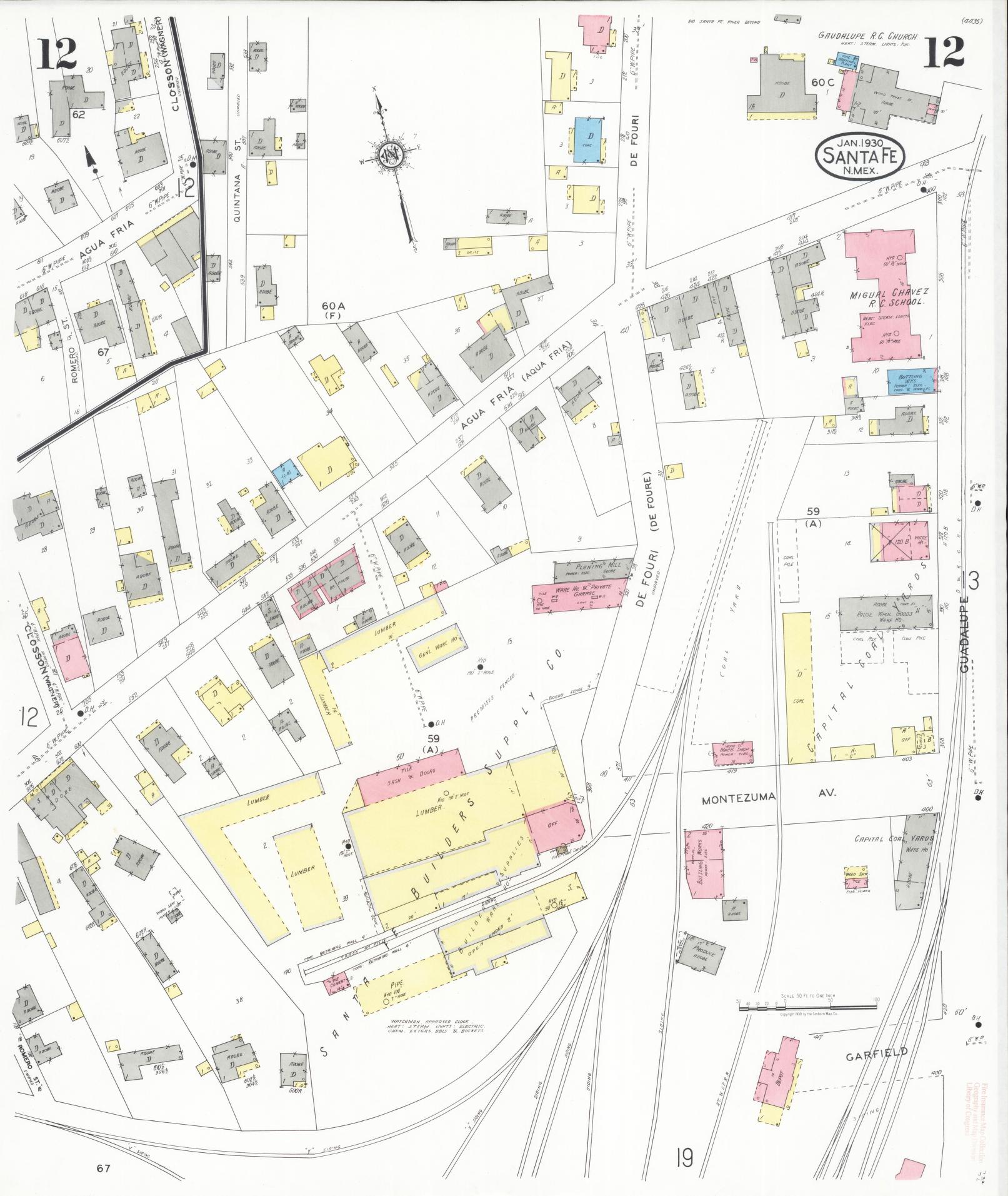 Sanborn Fire Insurance Map from Santa Fe, Santa Fe County, New Mexico (1930), Sheet #0012 - Complete Map Set gallery image, historic Sanborn map, vintage wall art, New Mexico New Mexico
